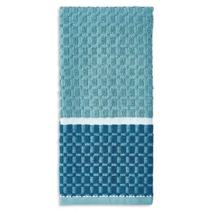 Siena Teal Blue Kitchen Towels Absorbent Cotton Contrasting Light Border 2-Piece - Picture 1 of 4