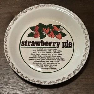 Ceramic Baking Plate Strawberry Pie Recipe 10” White Vintage - Picture 1 of 5