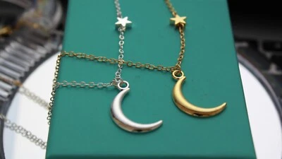 LUNA crescente ciondolo Placcato Argengto E Oro  con catena  Donna - Immagine 1 di 4