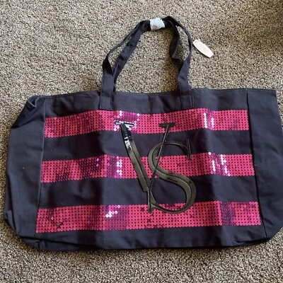  VICTORIA'S SECRET 闪亮条纹亮片随身包大号手提包 — 第 1/4 张图片