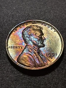 1951-D Lincoln Wheat Cent Multi Color Toning BU GEM MINT STATE Coin LCC512 - Picture 1 of 9