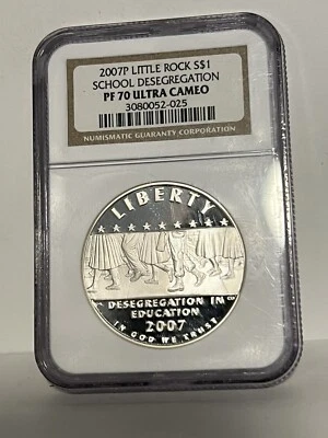 2007-P $1 Silver Commemorative Coin School Desegregation NGC PF70 ULTRA CAMEO - Image 1 of 2