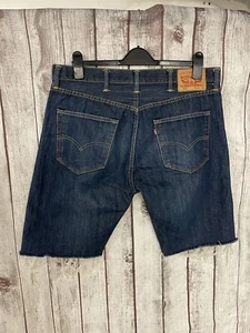 Mens Levi's 501 Denim Shorts W34 Dark Blue Cut Down Jean Slim W34 Summer Holiday - Picture 1 of 20