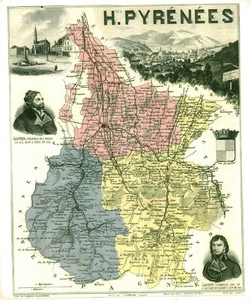 Réédition de gravure ancienne carte région département français Hautes Pyrénées - Afbeelding 1 van 1