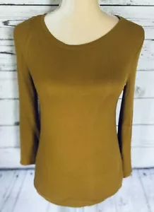 Blusa pequeña Old Navy para mujer mostaza 3/4 mangas campana acanalada texturizada cuello en U suave - Imagen 1 de 8
