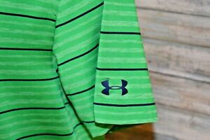 UNDER ARMOUR HEAT GEAR LOOSE Large Mens S/S Poly Spandex Golf Shirt Green Stripe