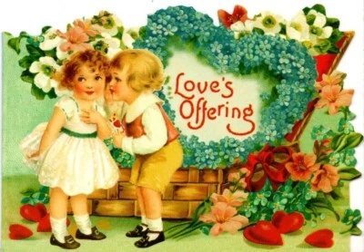 Happy Valentine's Day Boy Girl Victorian Die Cut Blank Note Card By Punch Studio - Image 1 of 3