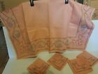 Vintage Linen Hand Embroidered Cross Stitch Tablecloth Napkins Card Table 5Pc