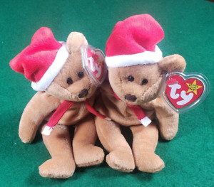 Vintage Christmas Ty Beanie Baby Bears - 1997 Teddy Lot of 2 Bears