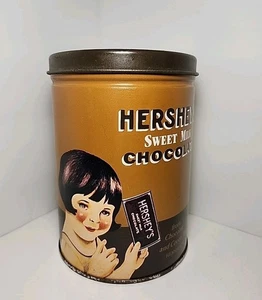 Vtg 80’s Brown Hershey's Kisses Sweet Milk Chocolate Little Girl Round Tin Can☆☆ - Picture 1 of 11