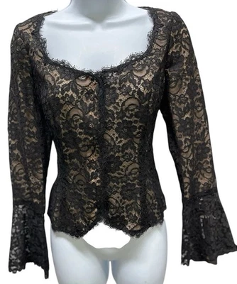 NUEVO CON ETIQUETAS Rickie Freeman Teri Jon Blusa Chaqueta de Encaje 8 Negra $410 Neiman Marcus Cremallera Foto 1 de 4