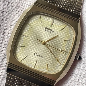 Seiko Dolce 5931-5452 Wolframcarbide Quarz Armbanduhr Gold Zifferblatt Analog Japan - Bild 1 von 24