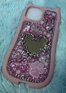 iPhone 15 Case Cat Ear Deco Filling Electric Landmine Resin Handmade Accessory - Photo 1 sur 2