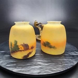 Pair Lightolier Candelabra Wall Sconces with Glass Barn Rural Scene 🌟🕯️ - Picture 1 of 14