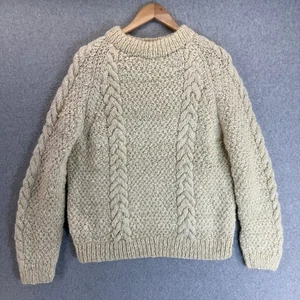 Suéter de punto de lana hecho a mano para hombre tejido con cable crema pescador suéter Ecuador grande - Imagen 1 de 13