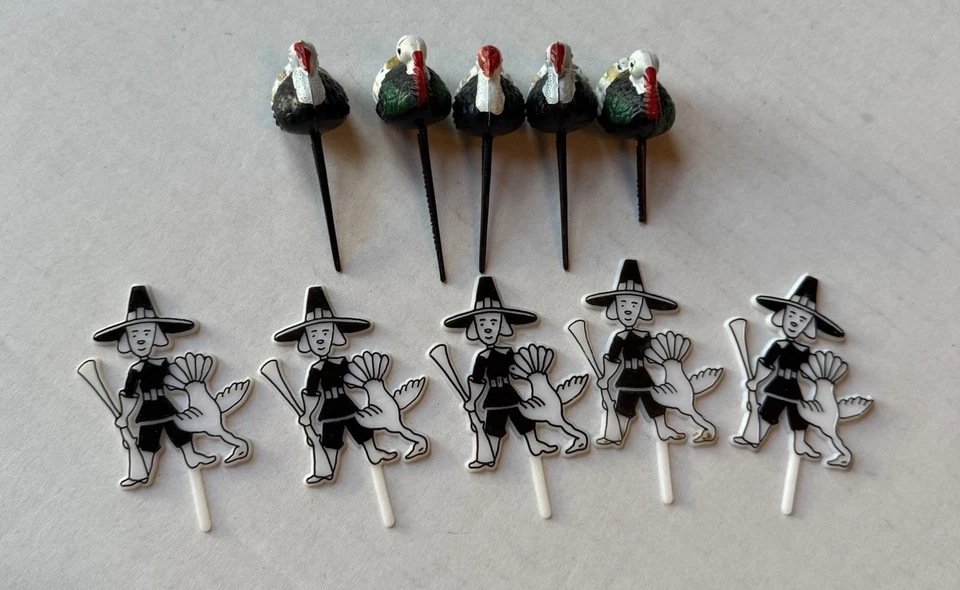 "De colección 5 pavos 5 tazas de peregrino tapa de pastel retro plástico 2,25"" selecciones de pastel acción de gracias" Foto 1 de 4