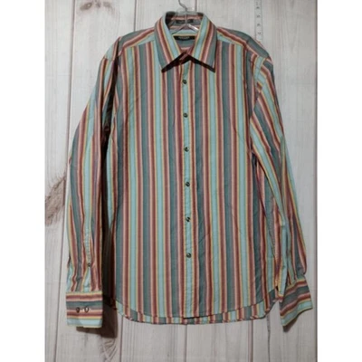 Camisa masculina Mondo di Marco XL multicolor listrada com botões manga longa algodão - Imagem 1 de 4