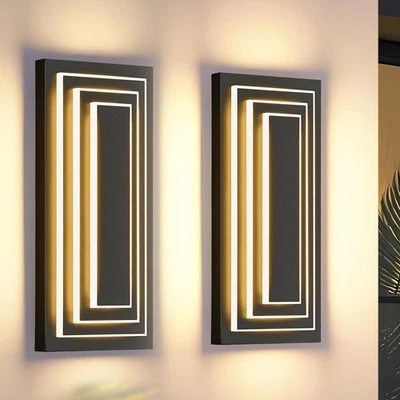 2 Pack 16'' LED Outdoor Wall Light Modern Black 3-Tier Front Door Sconce Fixture - Image 1 of 4