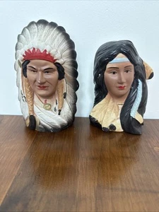 Sujetalibros colgantes de pared de cerámica Indian Chief & Maiden nativos americanos del suroeste - Imagen 1 de 18