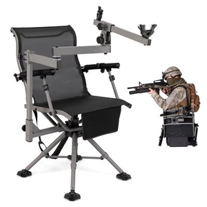 Portable Hunting Chair w/360° Swivel Adjustable Legs & Armrests Gun Holder - Picture 1 of 9