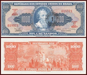 Brazil 1 Cruzeiro Novo on 1,000 Cruzeiros ND (1966-1967) P-187B UNC Pedro Cabral - Picture 1 of 3