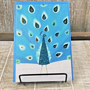 Hallmark Grußkarte 5x7 Pfau blau grün Glitzer innen leer jeder Anlass - Bild 1 von 6