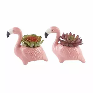 Flora Bunda Artificial Plants Succulent in 4.5" Pink Flamingo Animal Novelty Pot - Picture 1 of 7