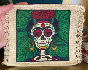 Vtg Dollhouse DAY OF THE DEAD FRIDA KAHLO SKELETON RUG Western Southwest Coaster - Picture 1 of 7
