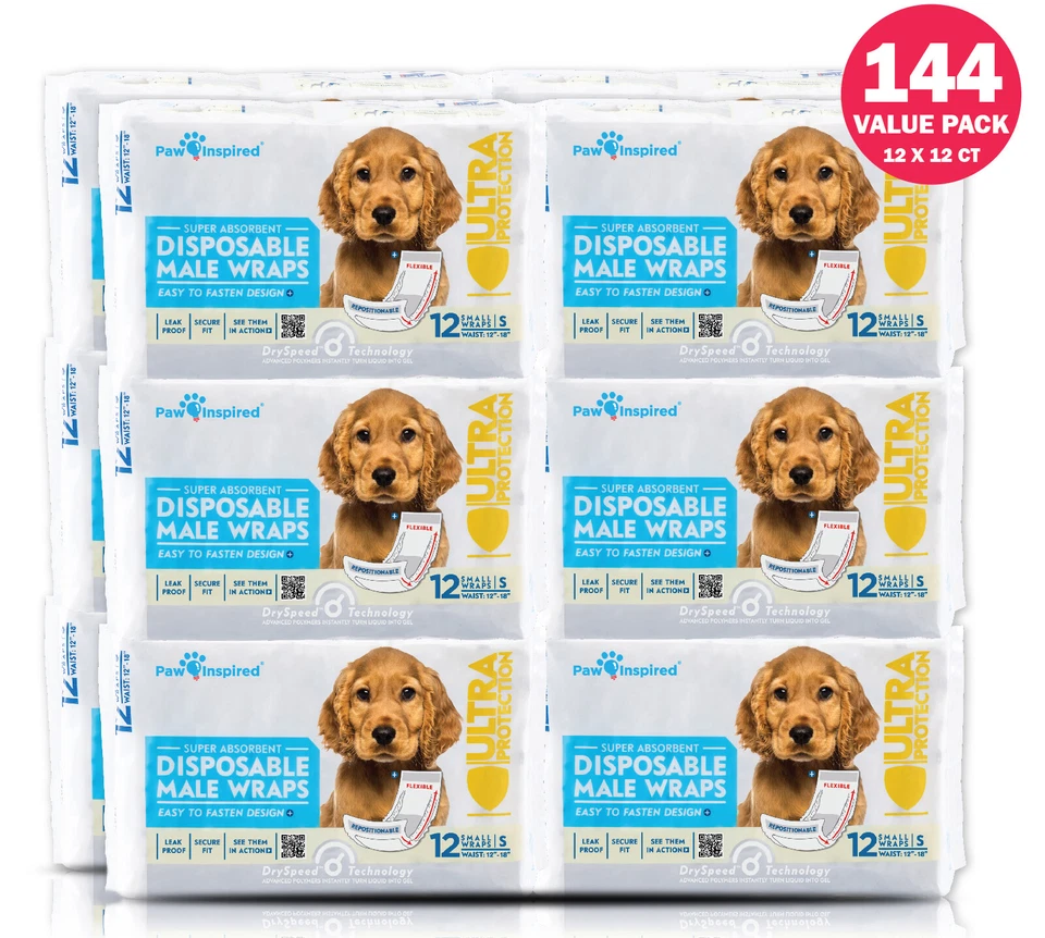 144ct Paw Inspired Disposable Male Dog Wraps Belly Band for Male Dog Diapers - Image 1 of 1