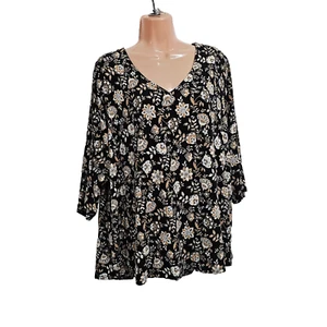 Camicetta J. Jill Wearever Co. donna taglia XL casual scollo a V floreale nera - Foto 1 di 10