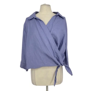 Valerie Stevens Womens 100% linen Wrap Blouse XL 3/4 Sleeve Purple  Front Tie - Picture 1 of 11