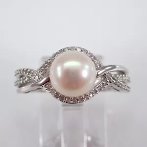 Weißgold Perle und Diamant Verlobungsring Juni Geburtsstein Schmuck Geschenk - Bild 1 von 8