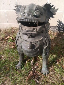 Chinese Bronze Foo Lion Censer Japanese Fu Dog Statue Palace Guard Antique - Picture 1 of 12