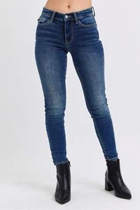 Pantalones de mezclilla ajustados Judy azules talla completa cintura tiro medio con bolsillos - Imagen 1 de 7
