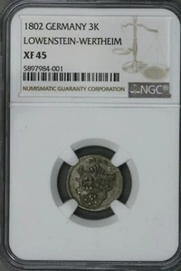 Germany Lowenstein Werthim 1802 3 Kreuzer  NGC XF 45  S285 - Picture 1 of 2