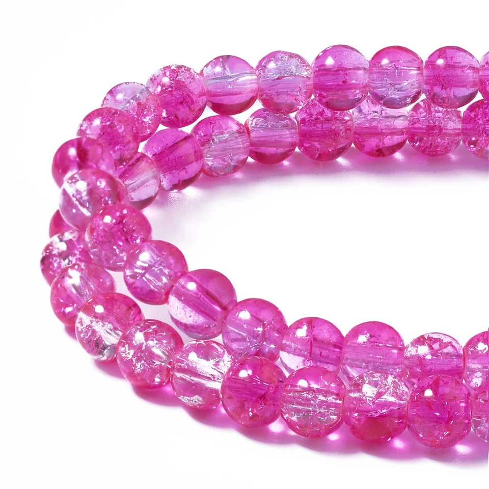 31.4" Strd Round Crackle Glass Beads Smooth 2-Tone Loose Beads Craft Pick 4~10mm - Image 1 of 1