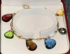 Talisman 14k Fine Gemstone Bracelet: Citrine, Topaz, Pearl, Tourmaline, Garnet - Picture 1 of 6