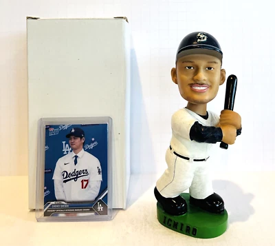 Ichiro Suzuki 2002 Bobblehead with REMOVABLE BAT + Shohei Ohtani Dodgers card - Image 1 of 2