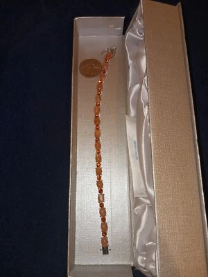 Bracelet Platinum/Sterling 8.00 Inch Peach Moonstone, Santa Ana 17 Grams (881) - Image 1 of 4