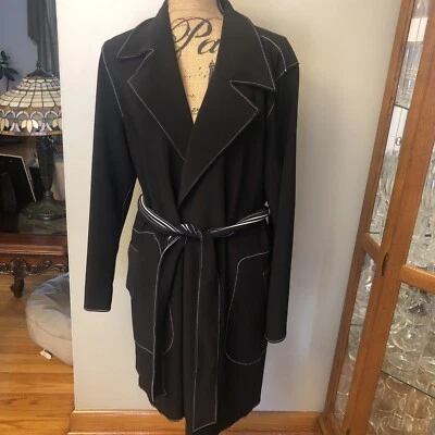 CHICO'S Travelers Contrast Trim Trench Coat NWT Black Chico's Sz 3(16-18) $199 - Image 1 of 4