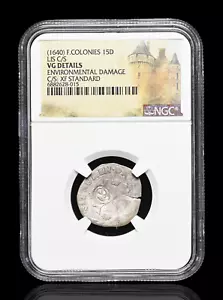 FRANCE, American Colonies. Billon 15 Deniers, Lis C/S, NGC VG, C/S: XF - Picture 1 of 2