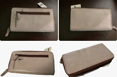 * Nuevo Fossil SWL1083470 Mimi Cremallera Bolso sin asas Sillín Cartera Marrón/Beige Gamuza Cuero Foto 1 de 4