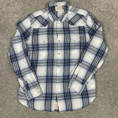 Camisa Lucky Brand Para Hombres L Azul A Cuadros Perla A Presión Western Manga Larga Calce Clásico Foto 1 de 4