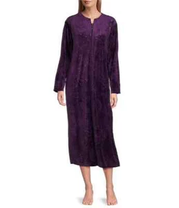 Miss Elaine Embossed Luxe Fleece Zip Front Robe 3X Plum $78 Long Length NWT - Picture 1 of 8