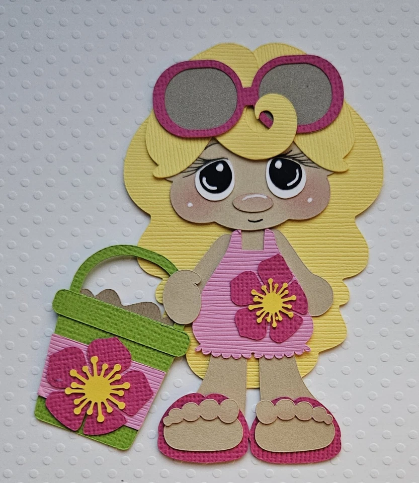 Cabello rubio de chica de playa. Álbum de recortes, piezas de papel para hacer tarjetas Foto 1 de 1