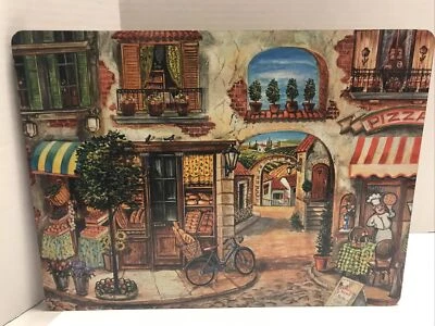 Placemats French City Street Store Fronts Hardboard Cork Back 11.5x15” Set Of 4 - Image 1 of 4