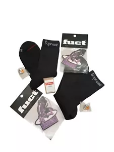 Bundle Lot Supreme Hanes Socks 2 Pairs Black Mens Size 6-12 Toothpicks Pins Fuct - Picture 1 of 9