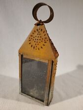 Primitive Antique Paul Revere Punched Tin Candle Lantern w/ Glass Front Vintage
