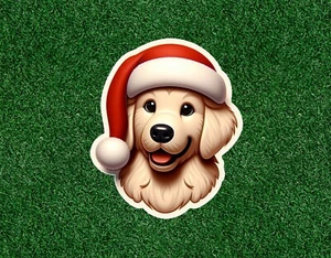 Cute Christmas Golden Retriever dog 100% waterproof vinyl sticker - many sizes - Picture 1 of 1