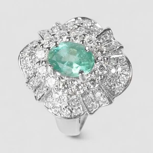 Estate Colombian Green Emerald 925 Sterling Silver White Gold Rings Size 6.5 - Picture 1 of 9